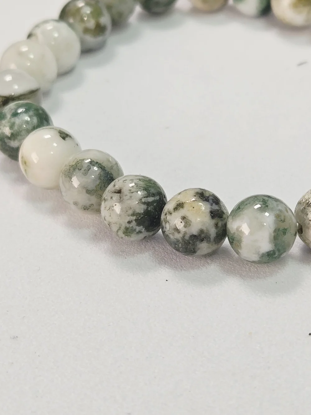 Tree Agate Beaded Bracelet Natural Stone Green White Healing Crystal Stretch